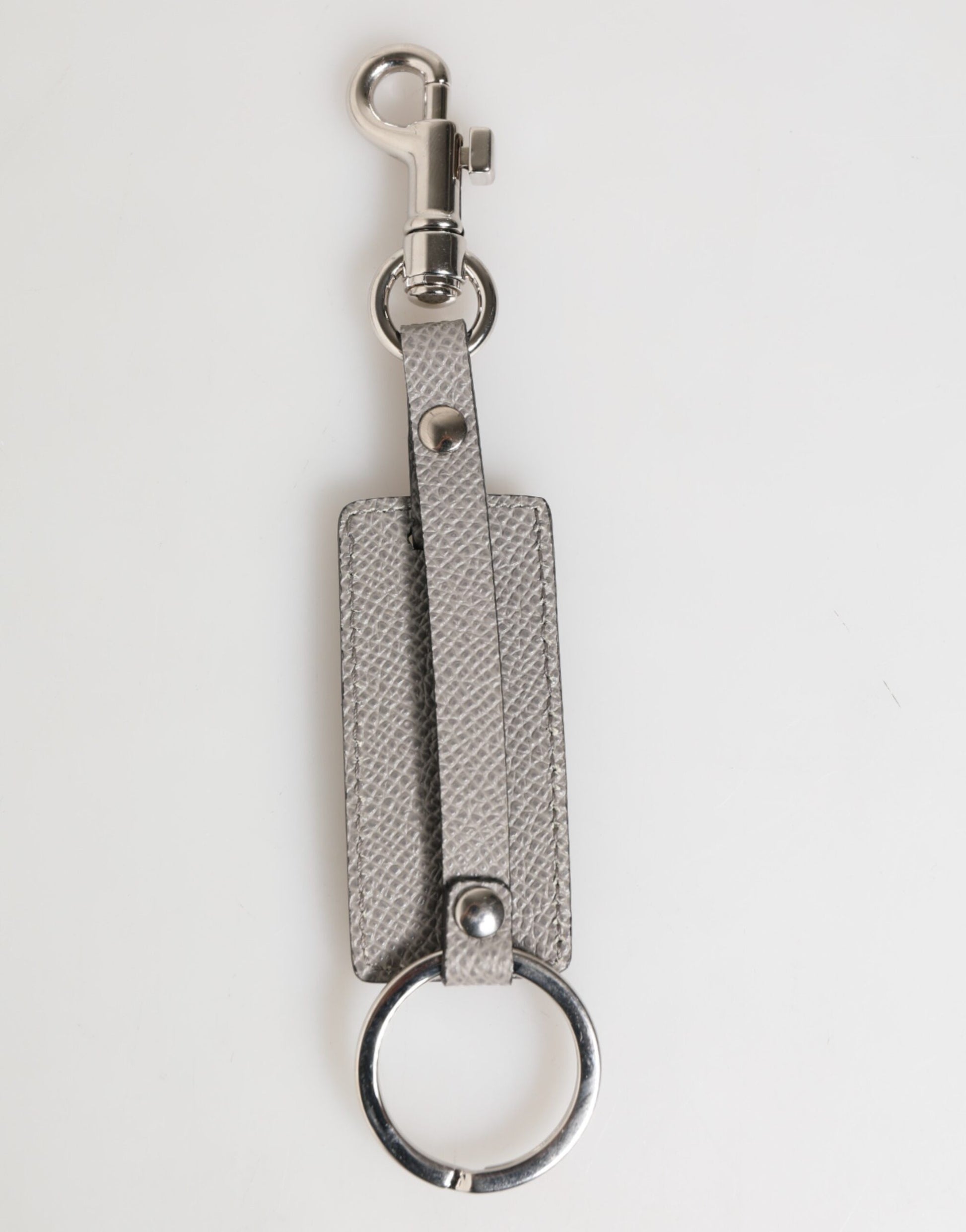 Dolce & Gabbana Gray Leather Logo Metal Ring Keychain Holder Men Keyring - ClickThatClicks 