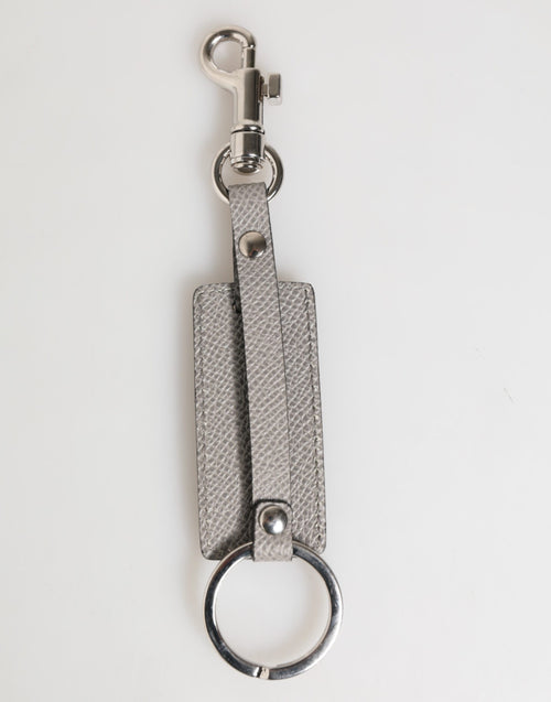 Dolce & Gabbana Gray Leather Logo Metal Ring Keychain Holder Men Keyring - ClickThatClicks 