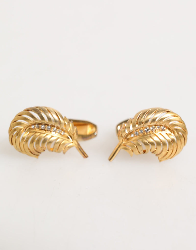 Dolce & Gabbana Gold 925 Sterling Silver Crystal Leaf Accessory Cufflink