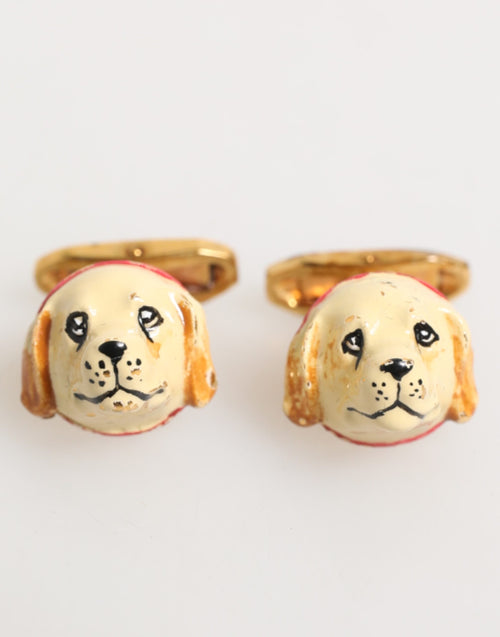Dolce & Gabbana Brass Gold Tone Dog Puppy Men's Accessories Cufflink - ClickThatClicks 