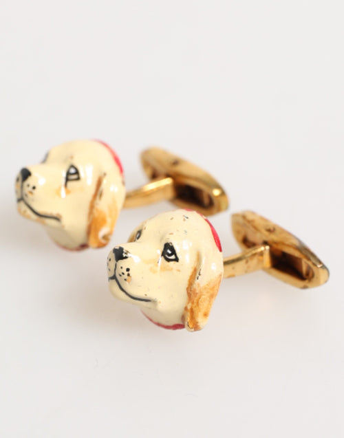 Dolce & Gabbana Brass Gold Tone Dog Puppy Men's Accessories Cufflink - ClickThatClicks 