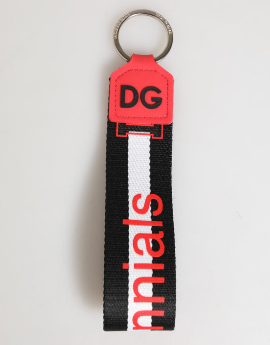 Dolce & Gabbana Red White DG Logo Polyester Brass Holder Keychain Keyring - ClickThatClicks 