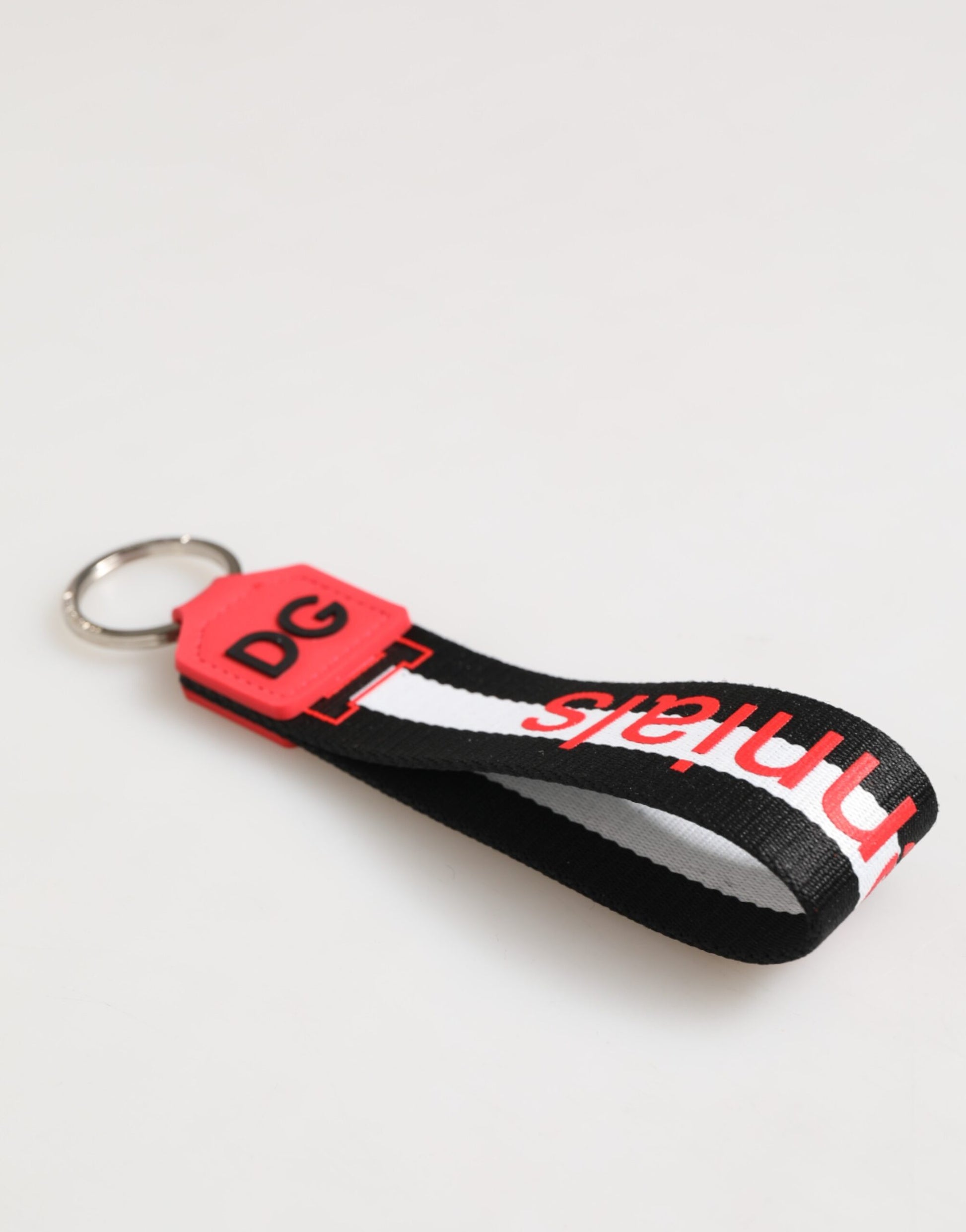 Dolce & Gabbana Red White DG Logo Polyester Brass Holder Keychain Keyring - ClickThatClicks 