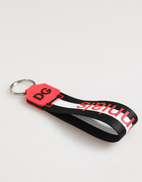 Dolce & Gabbana Red White DG Logo Polyester Brass Holder Keychain Keyring - ClickThatClicks 