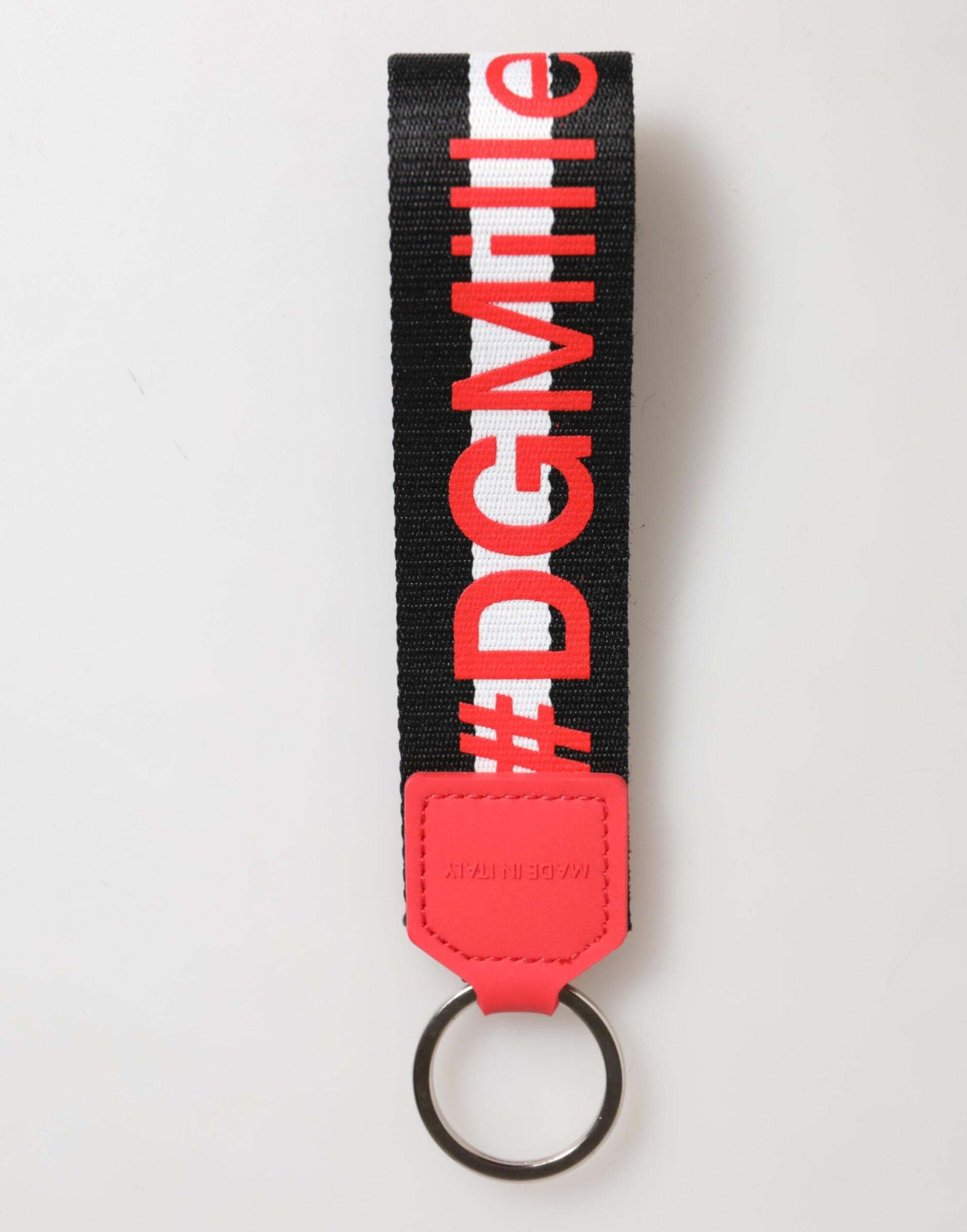 Dolce & Gabbana Red White DG Logo Polyester Brass Holder Keychain Keyring - ClickThatClicks 