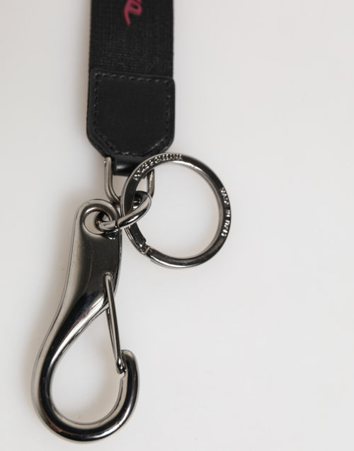 Dolce & Gabbana Black Burgundy Polyester DG Logo Men Keychain Keyring - ClickThatClicks 