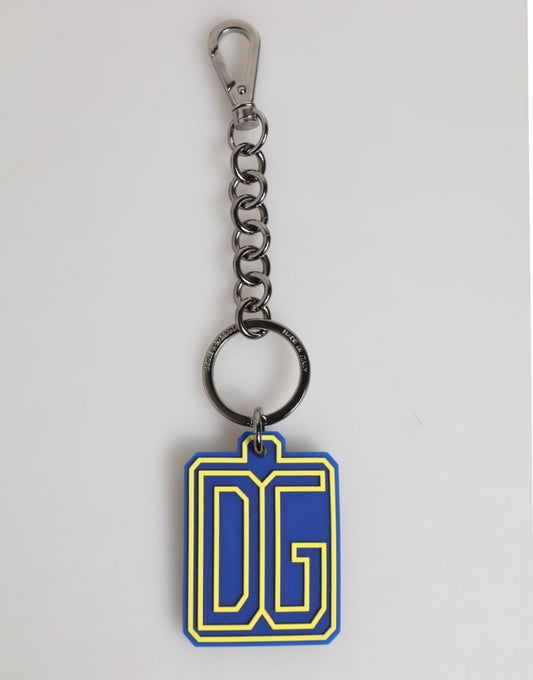 Dolce & Gabbana Blue Yellow DG Rubber Logo Silver Men Keychain Keyring - ClickThatClicks 