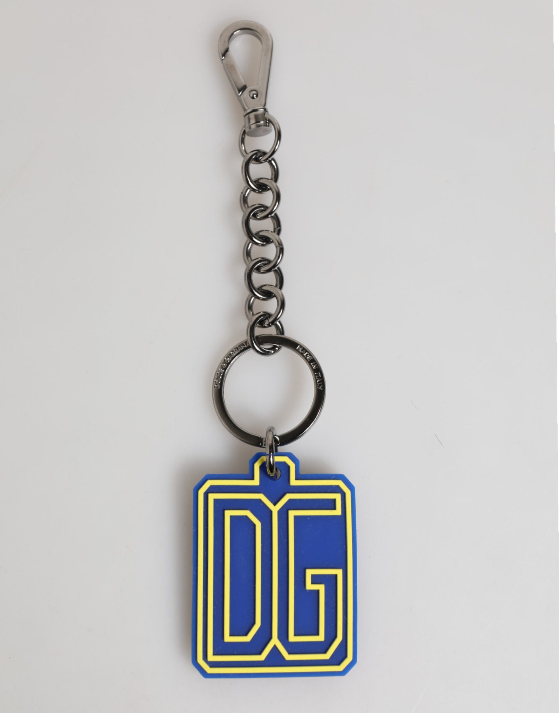 Dolce & Gabbana Blue Yellow DG Rubber Logo Silver Men Keychain Keyring - ClickThatClicks 