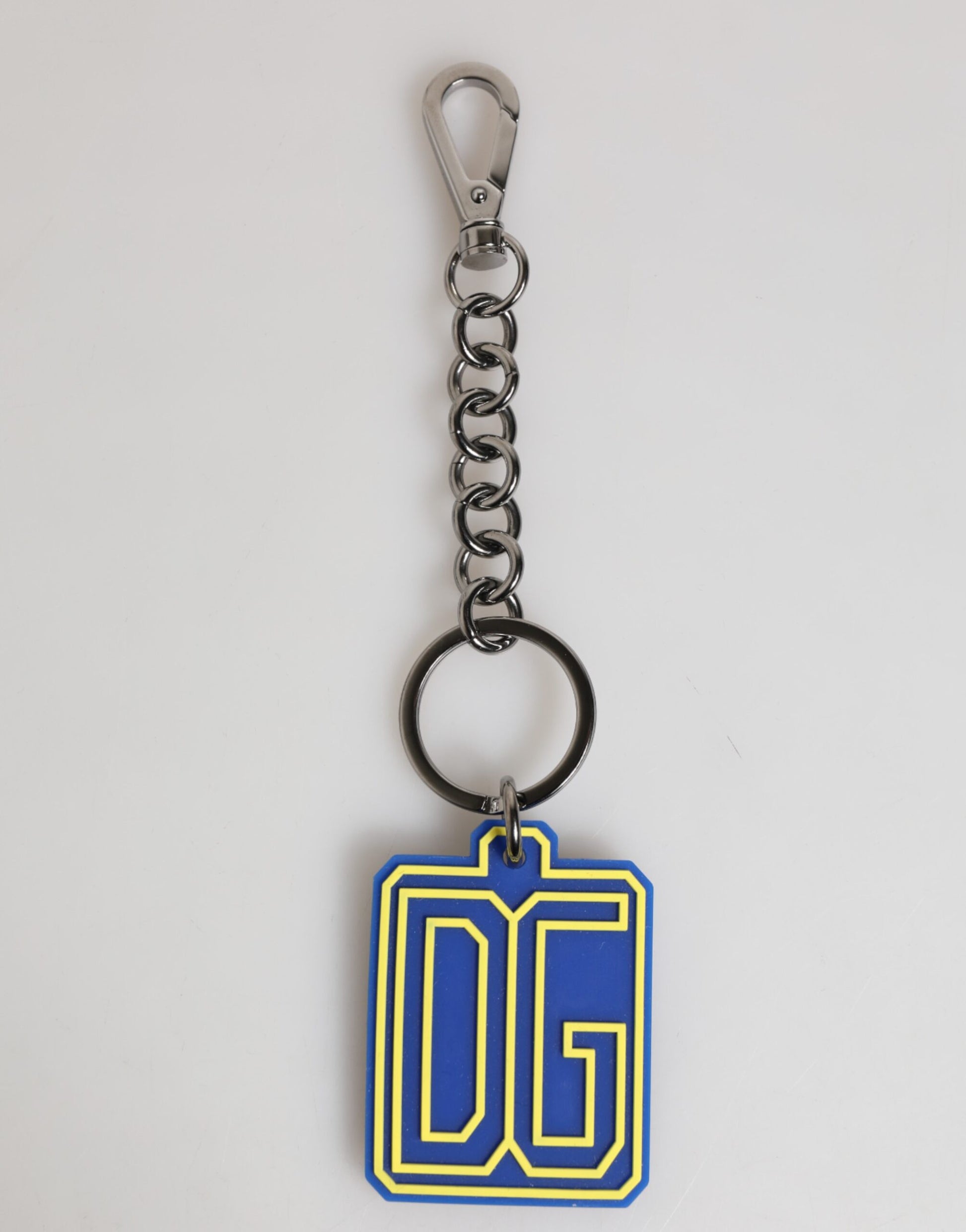 Dolce & Gabbana Blue Yellow DG Rubber Logo Silver Men Keychain Keyring - ClickThatClicks 