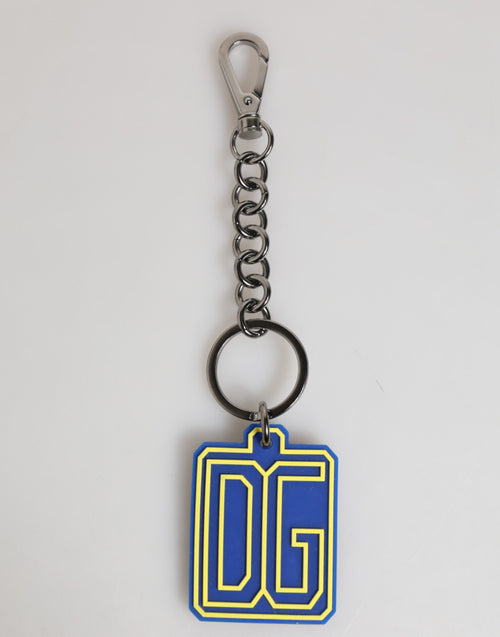 Dolce & Gabbana Blue Yellow DG Rubber Logo Silver Men Keychain Keyring - ClickThatClicks 