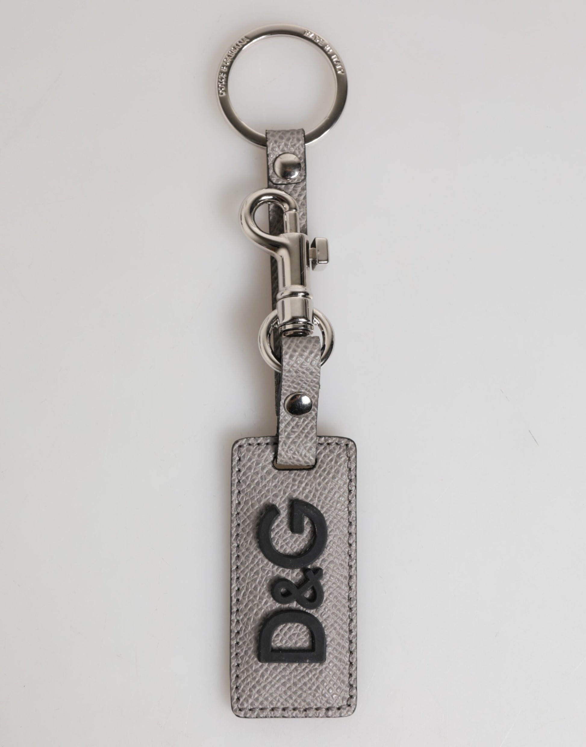 Dolce & Gabbana Gray Leather Logo Metal Ring Keychain Holder Men Keyring - ClickThatClicks 