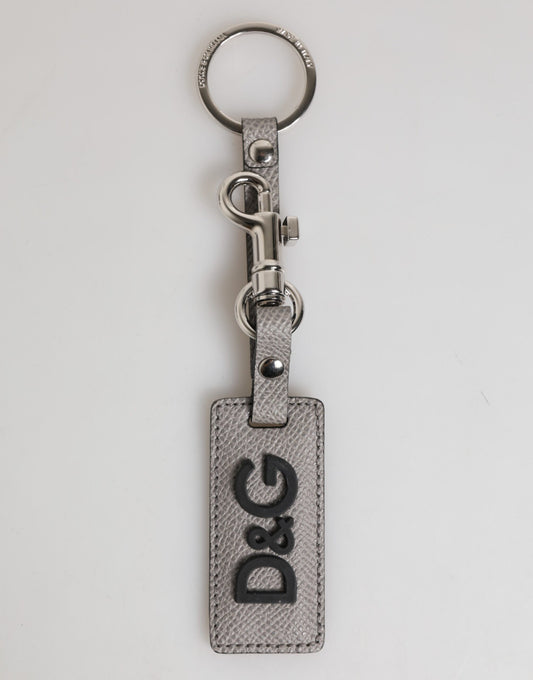 Dolce & Gabbana Gray Leather Logo Metal Ring Keychain Holder Men Keyring - ClickThatClicks 