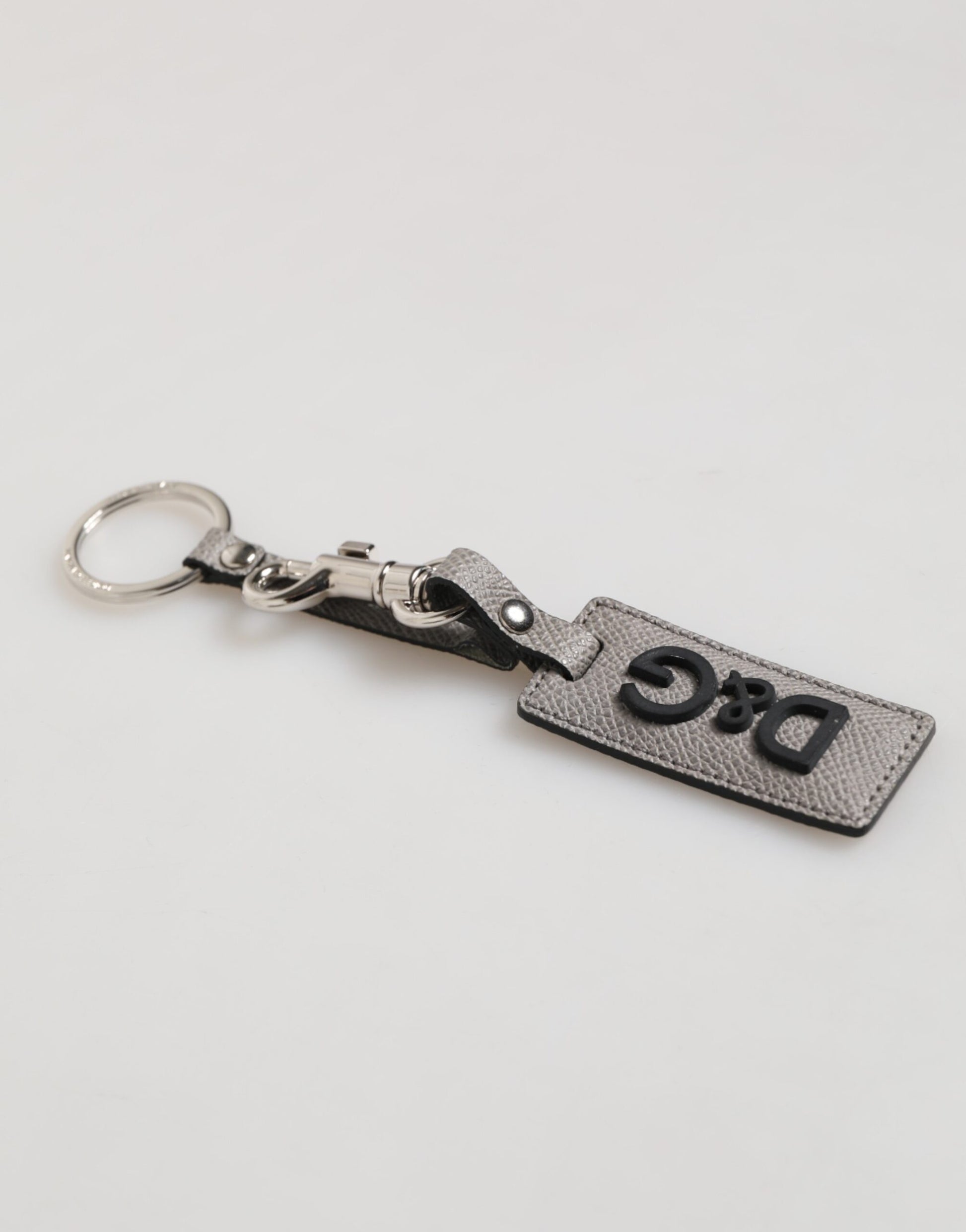 Dolce & Gabbana Gray Leather Logo Metal Ring Keychain Holder Men Keyring - ClickThatClicks 