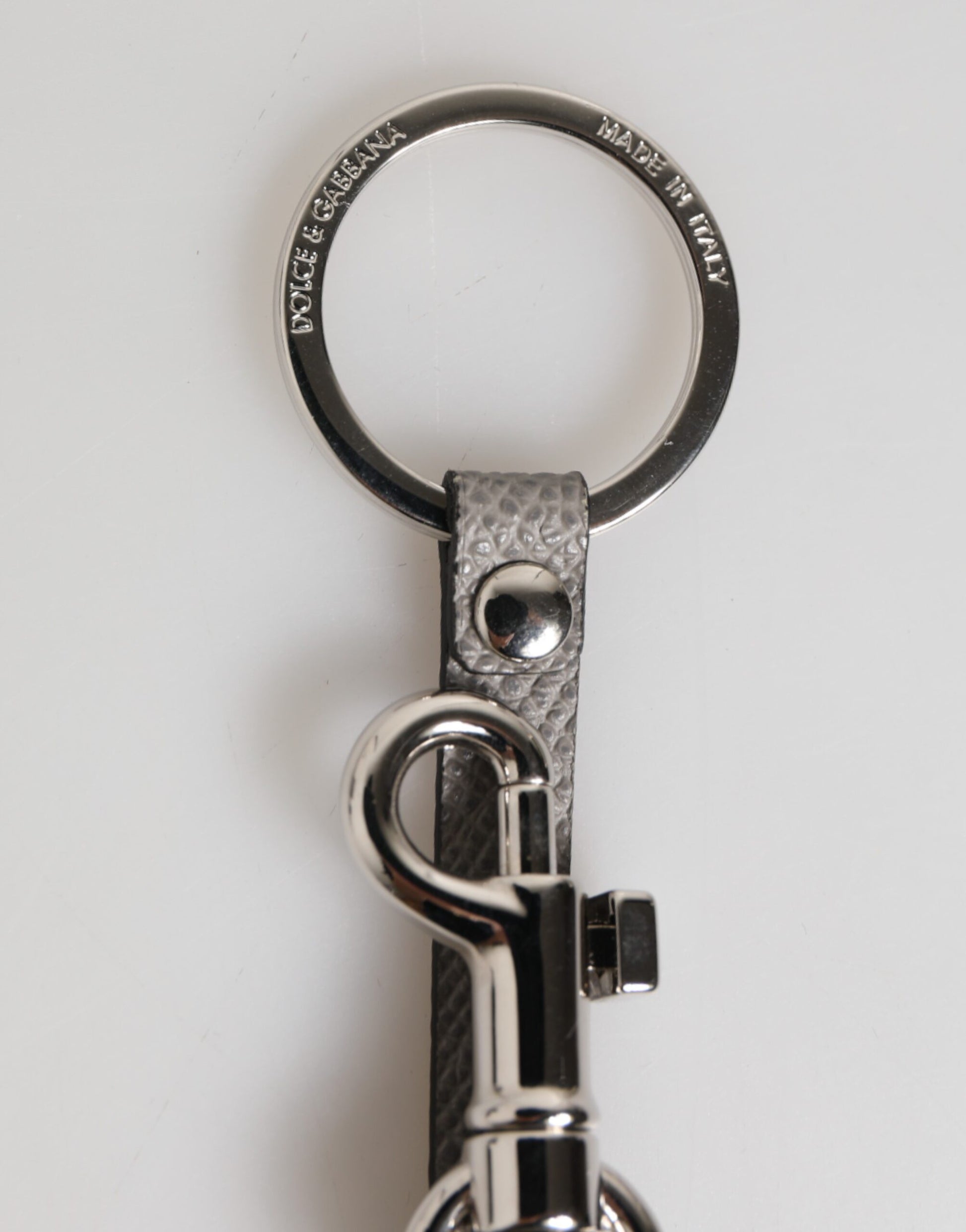 Dolce & Gabbana Gray Leather Logo Metal Ring Keychain Holder Men Keyring - ClickThatClicks 