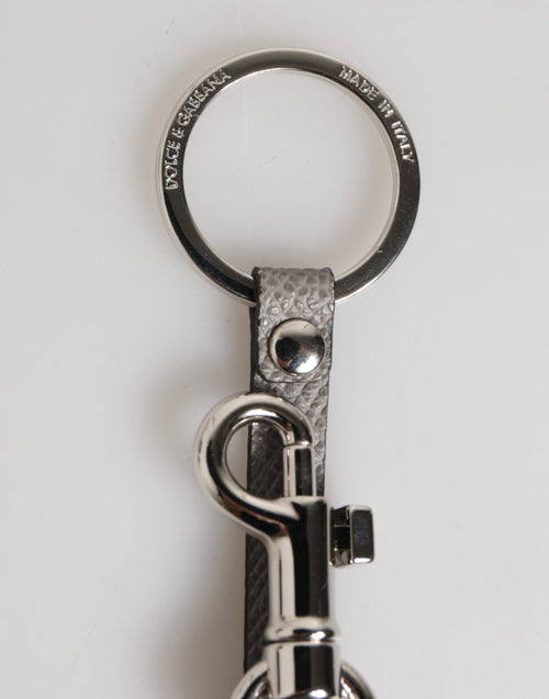 Dolce & Gabbana Gray Leather Logo Metal Ring Keychain Holder Men Keyring - ClickThatClicks 