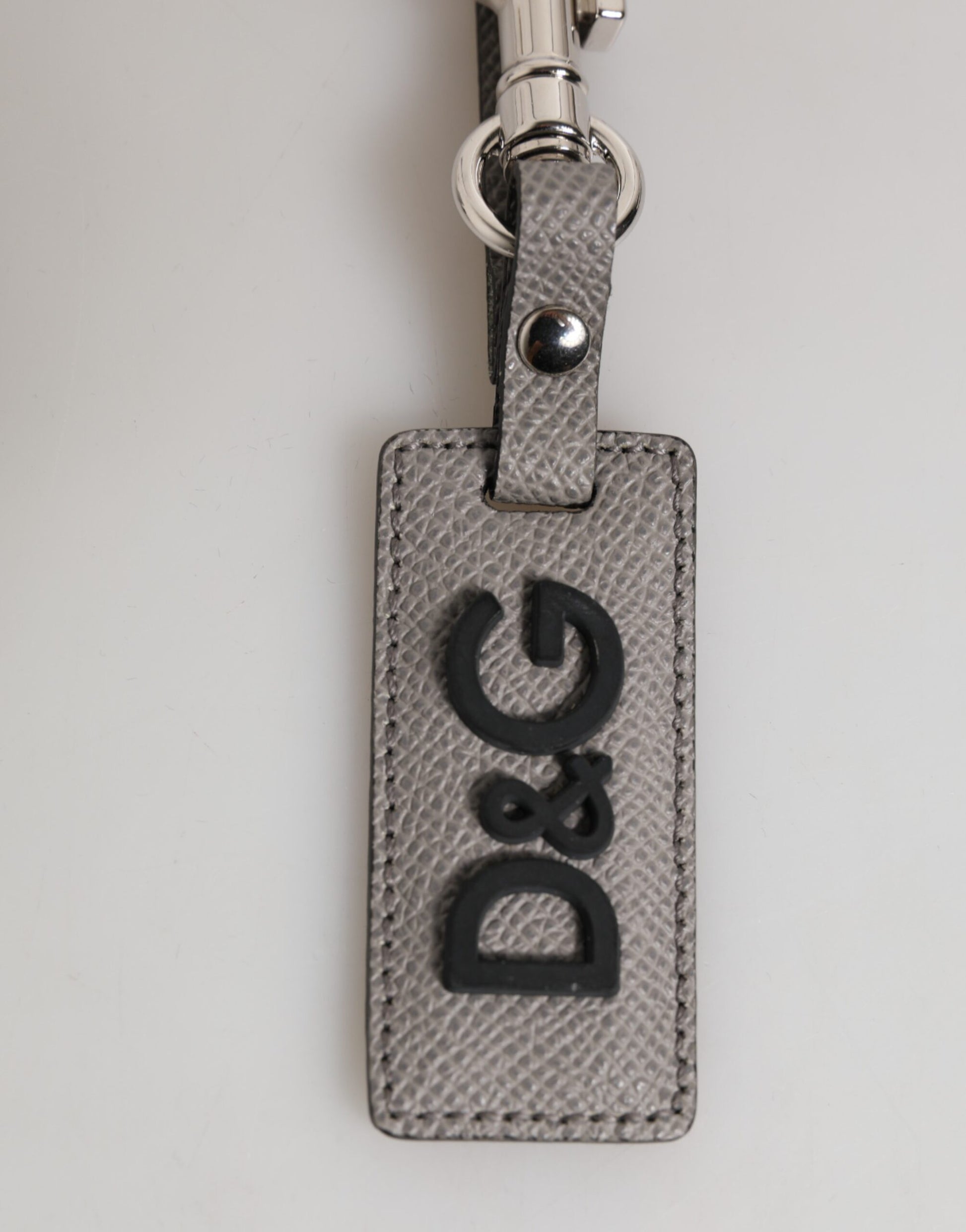 Dolce & Gabbana Gray Leather Logo Metal Ring Keychain Holder Men Keyring - ClickThatClicks 