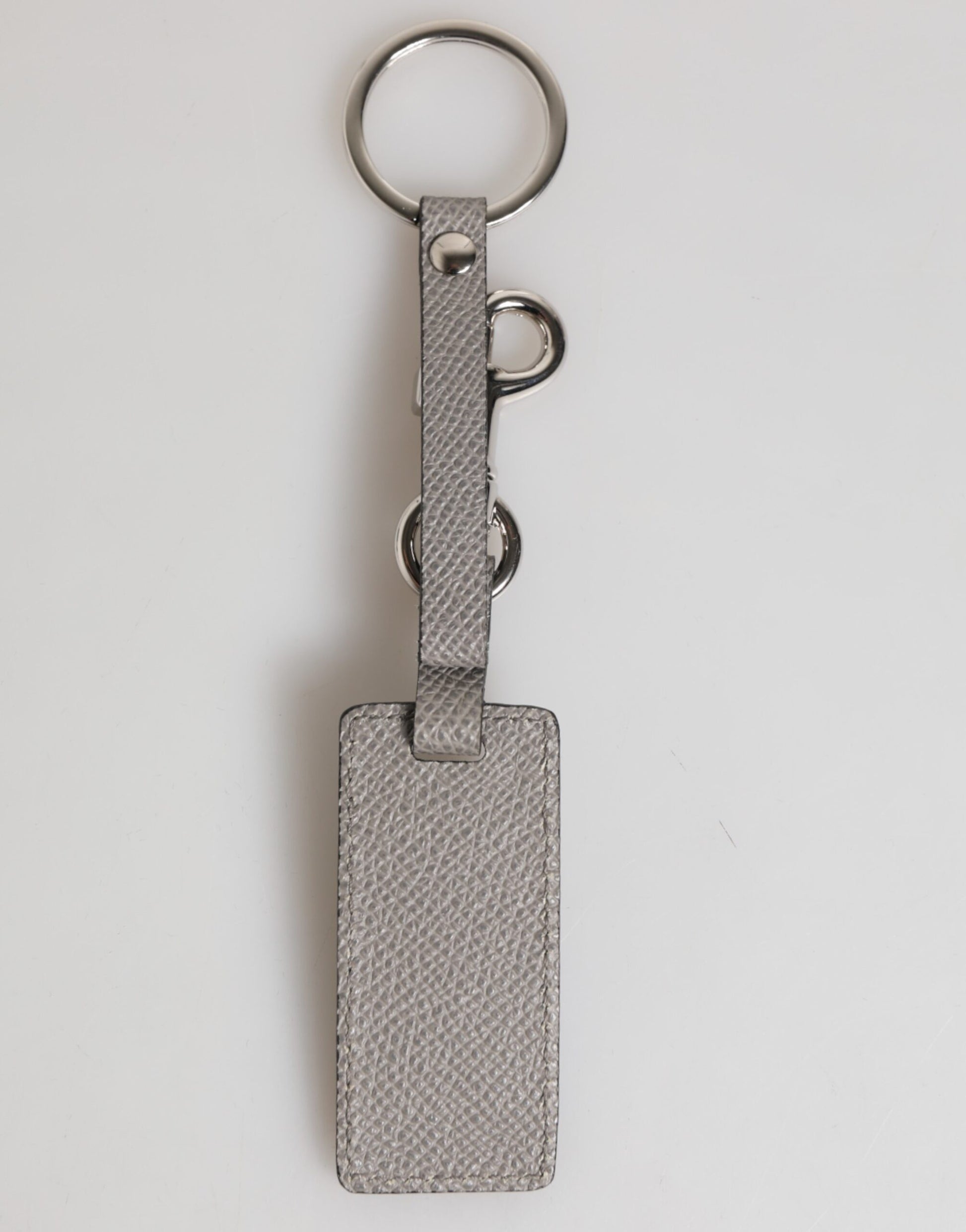 Dolce & Gabbana Gray Leather Logo Metal Ring Keychain Holder Men Keyring - ClickThatClicks 