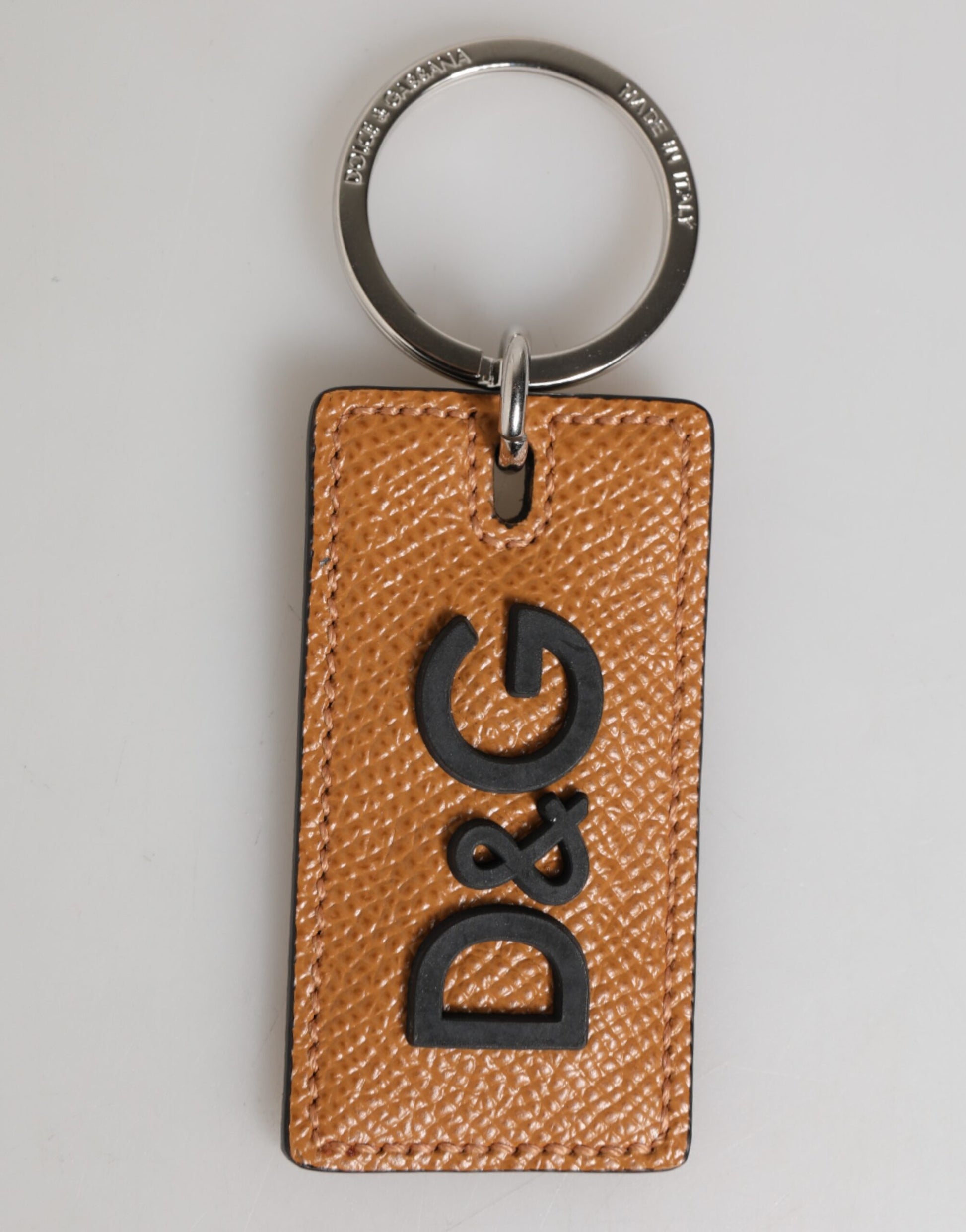 Dolce & Gabbana Brown Leather Logo Metal Ring Keychain Holder Men Keyring - ClickThatClicks 