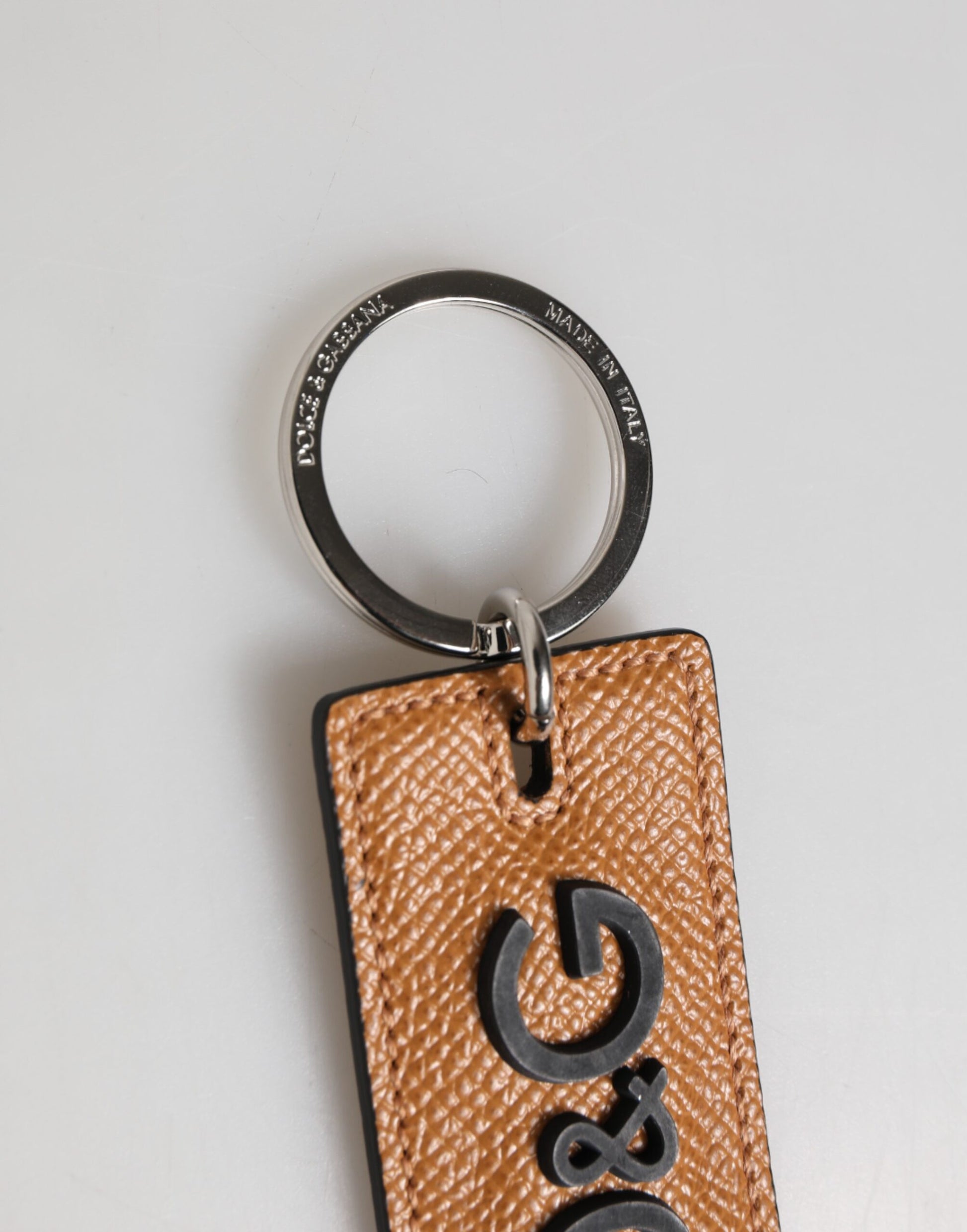 Dolce & Gabbana Brown Leather Logo Metal Ring Keychain Holder Men Keyring - ClickThatClicks 