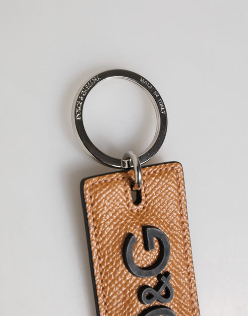 Dolce & Gabbana Brown Leather Logo Metal Ring Keychain Holder Men Keyring - ClickThatClicks 