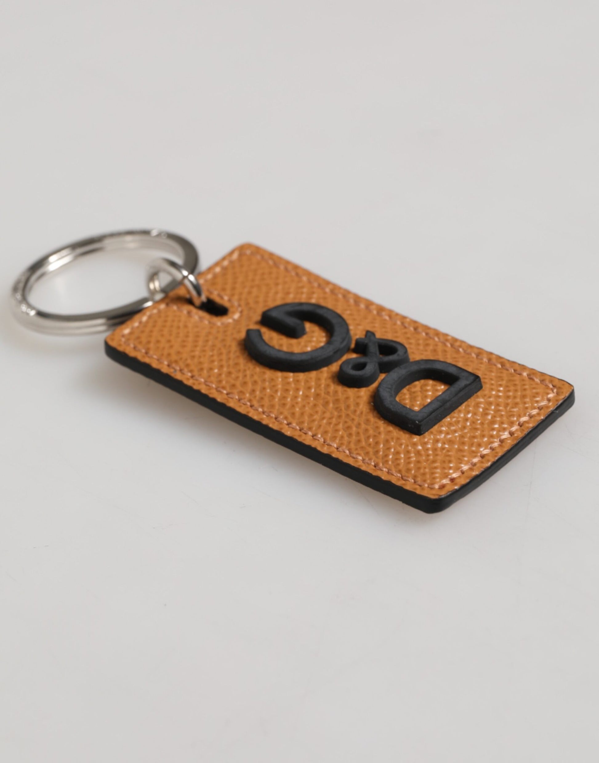 Dolce & Gabbana Brown Leather Logo Metal Ring Keychain Holder Men Keyring - ClickThatClicks 