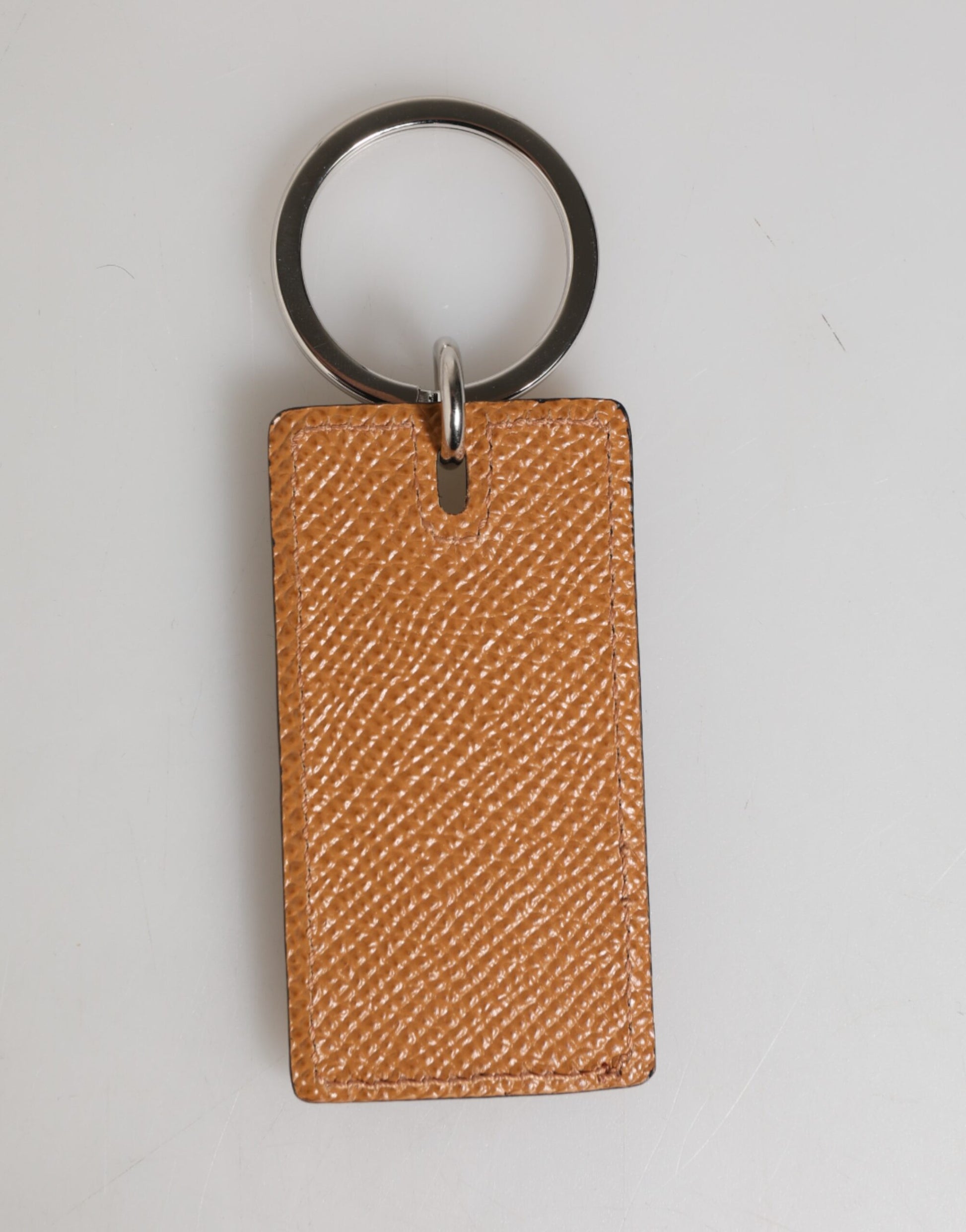 Dolce & Gabbana Brown Leather Logo Metal Ring Keychain Holder Men Keyring - ClickThatClicks 