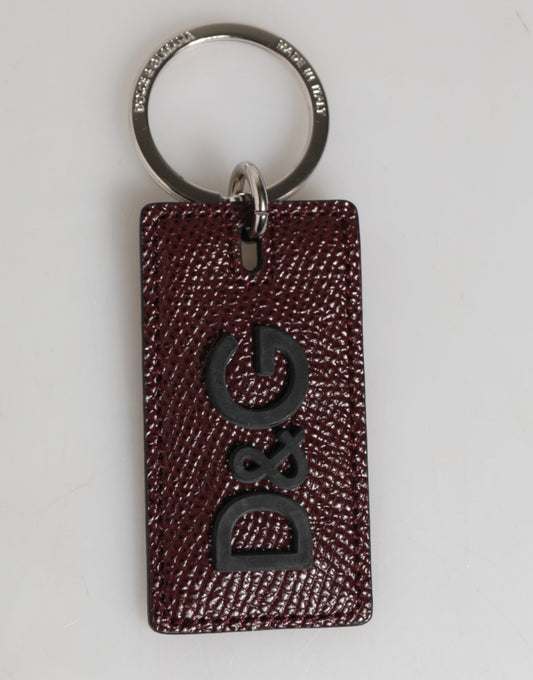Dolce & Gabbana Dark Brown Leather Logo Metal Ring Men Keychain Keyring - ClickThatClicks 