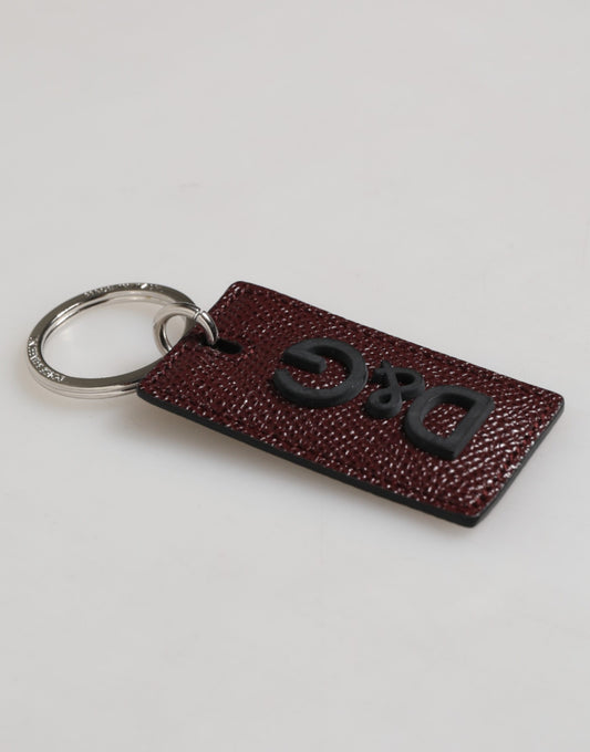 Dolce & Gabbana Dark Brown Leather Logo Metal Ring Men Keychain Keyring - ClickThatClicks 
