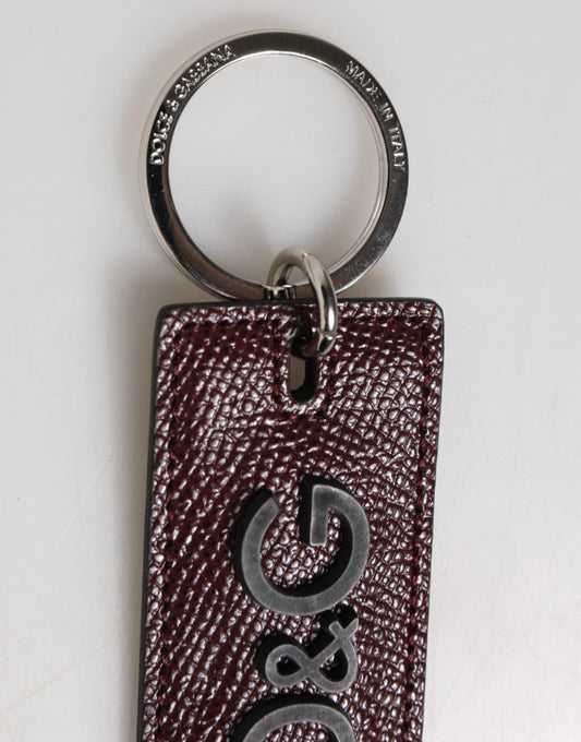 Dolce & Gabbana Dark Brown Leather Logo Metal Ring Men Keychain Keyring - ClickThatClicks 
