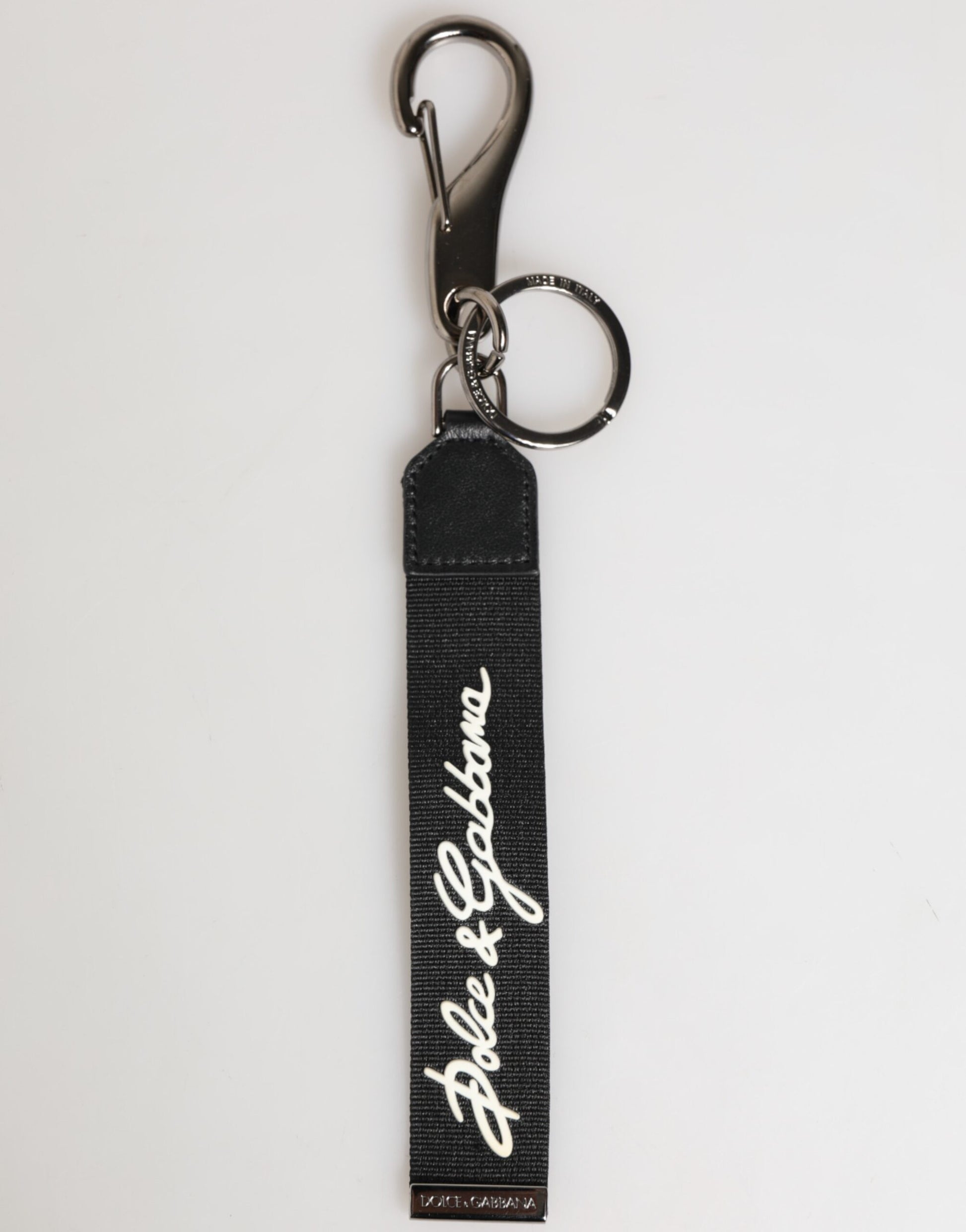 Dolce & Gabbana Black White Polyester DG Logo Silver Men Keychain Keyring - ClickThatClicks 