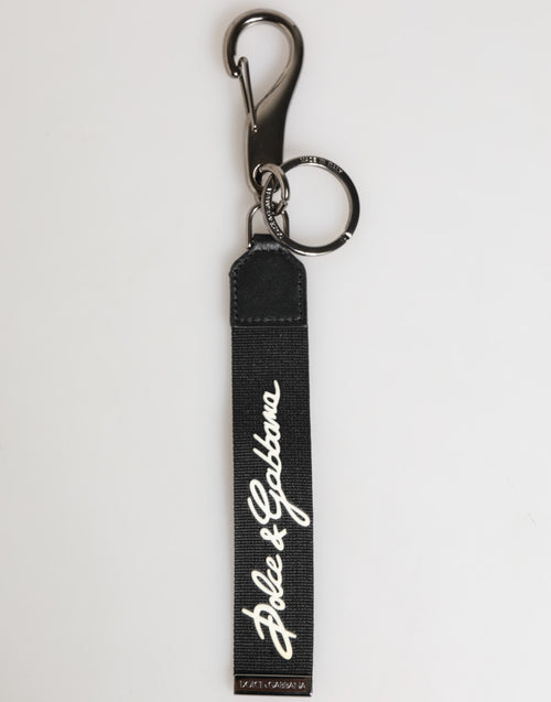Dolce & Gabbana Black White Polyester DG Logo Silver Men Keychain Keyring - ClickThatClicks 