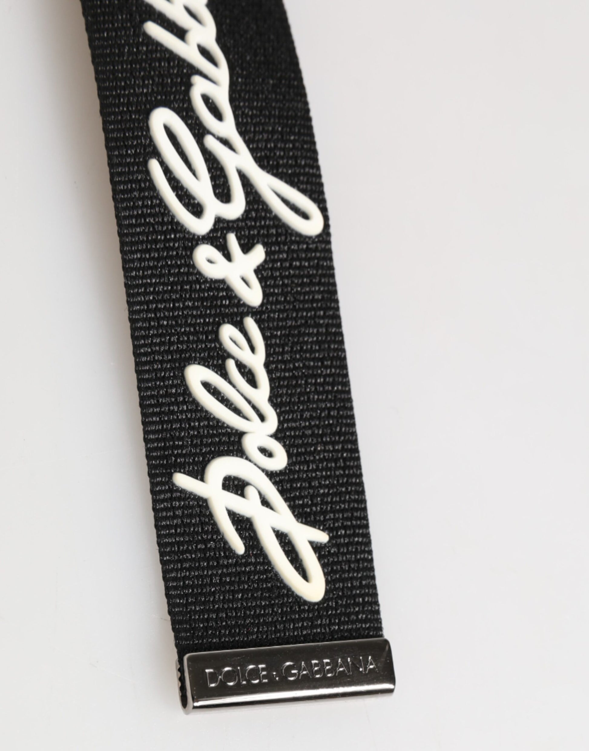 Dolce & Gabbana Black White Polyester DG Logo Silver Men Keychain Keyring - ClickThatClicks 