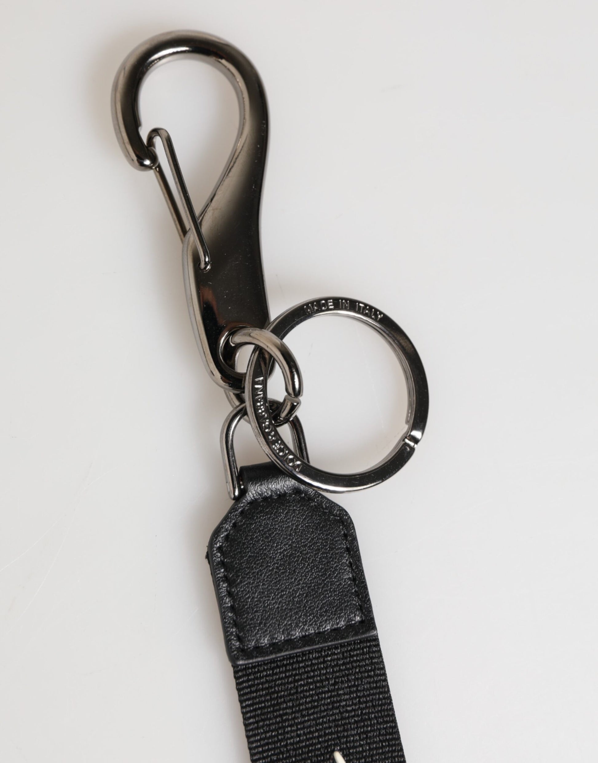 Dolce & Gabbana Black White Polyester DG Logo Silver Men Keychain Keyring - ClickThatClicks 