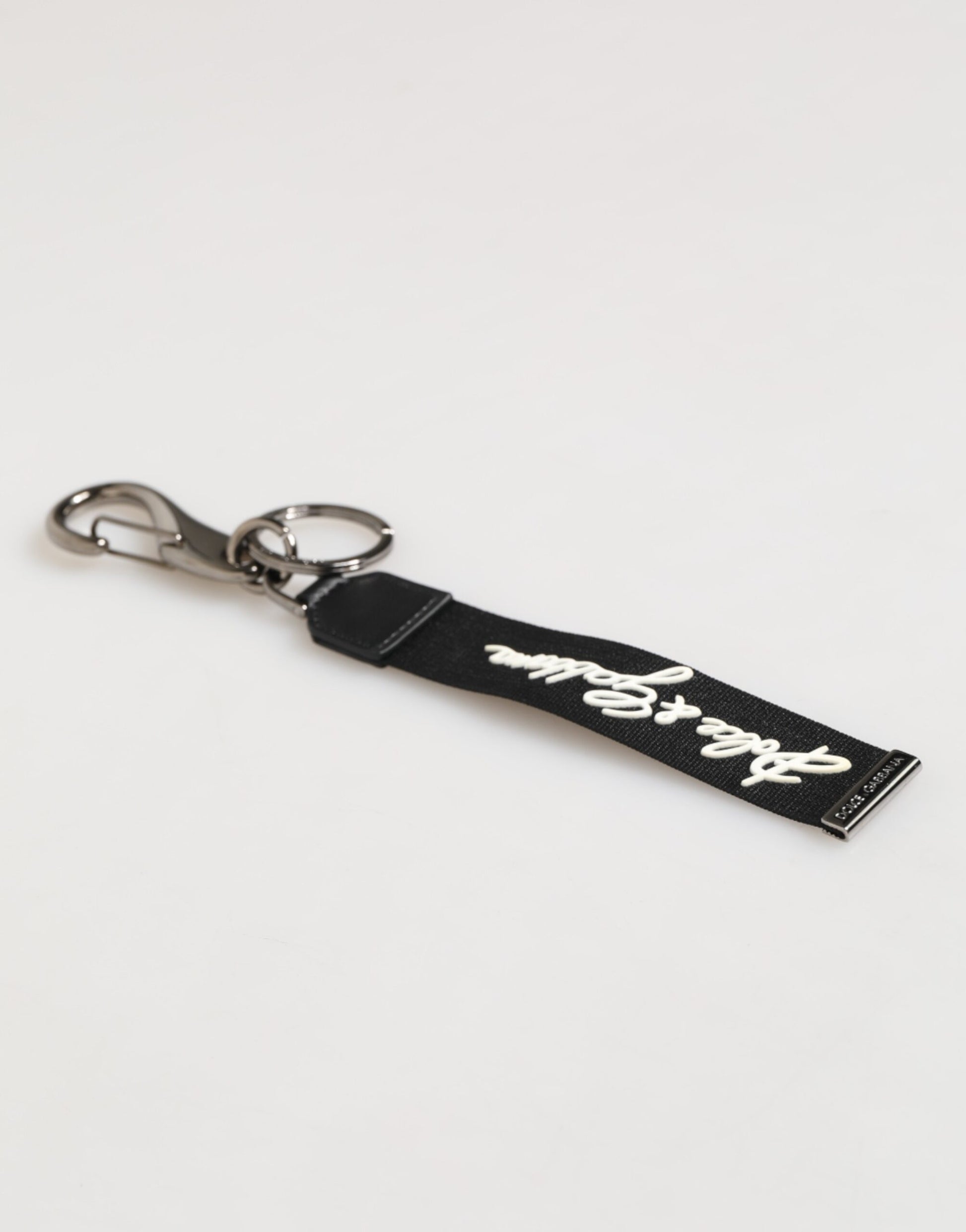 Dolce & Gabbana Black White Polyester DG Logo Silver Men Keychain Keyring - ClickThatClicks 
