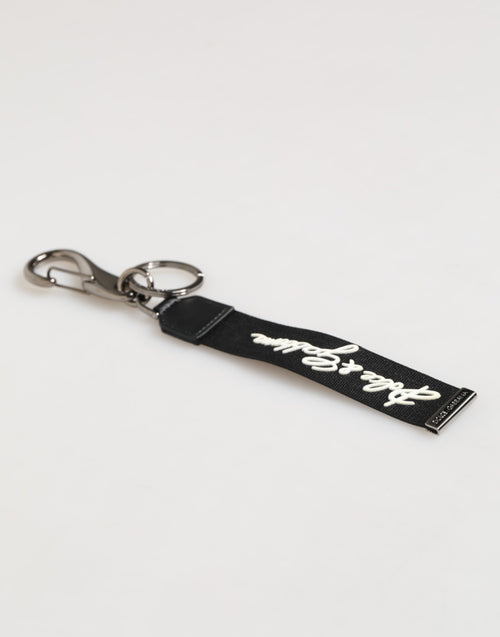Dolce & Gabbana Black White Polyester DG Logo Silver Men Keychain Keyring - ClickThatClicks 
