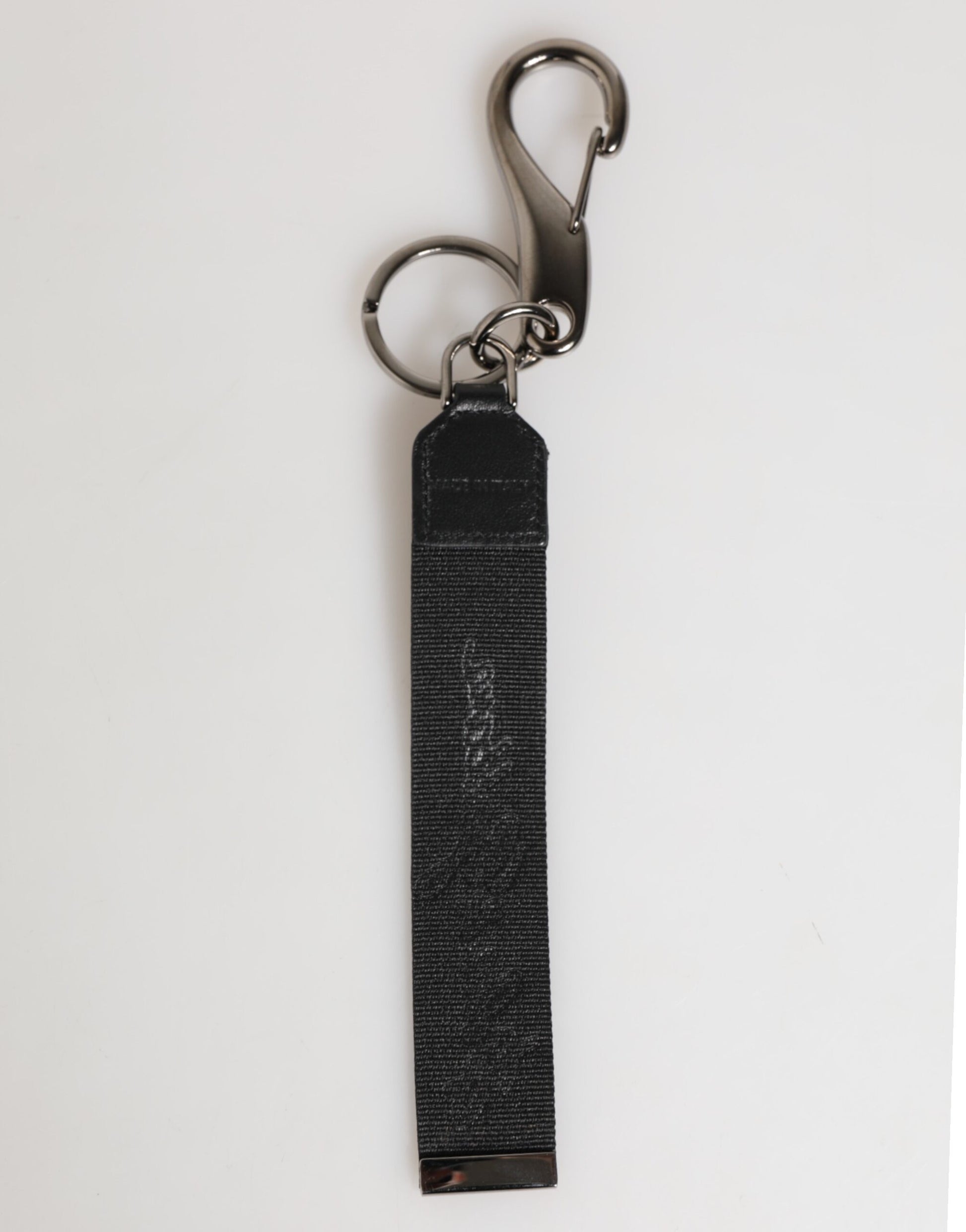 Dolce & Gabbana Black White Polyester DG Logo Silver Men Keychain Keyring - ClickThatClicks 