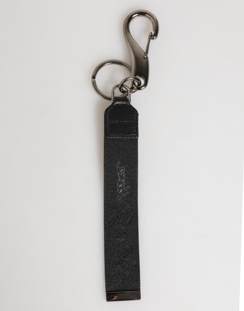 Dolce & Gabbana Black White Polyester DG Logo Silver Men Keychain Keyring - ClickThatClicks 