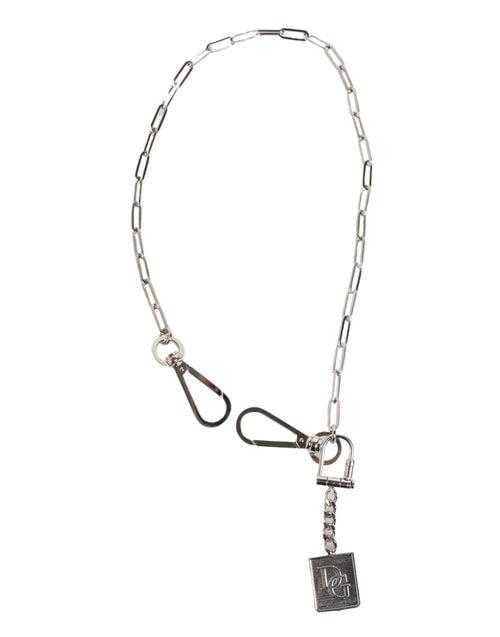 Dolce & Gabbana Silver Tone Metal Chain DG Logo Pendant Men Necklace - ClickThatClicks 