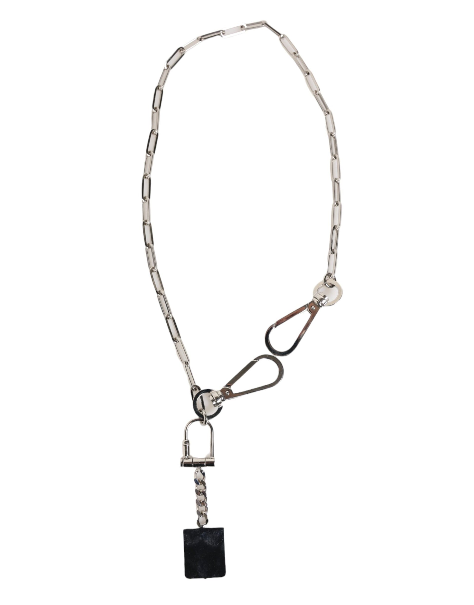 Dolce & Gabbana Silver Tone Metal Chain DG Logo Pendant Men Necklace - ClickThatClicks 