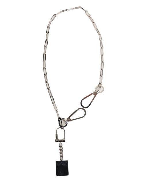 Dolce & Gabbana Silver Tone Metal Chain DG Logo Pendant Men Necklace - ClickThatClicks 