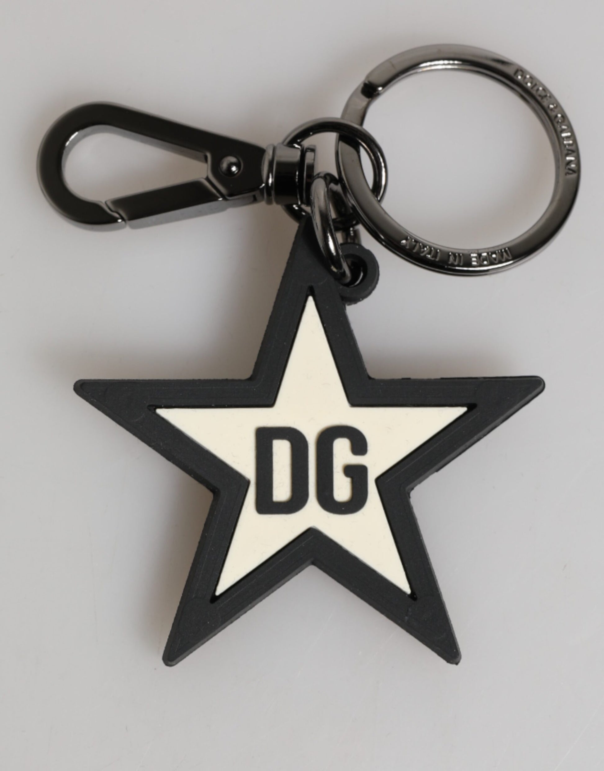 Dolce & Gabbana White Black DG Logo Star Rubber Men's Keychain Keyring - ClickThatClicks 