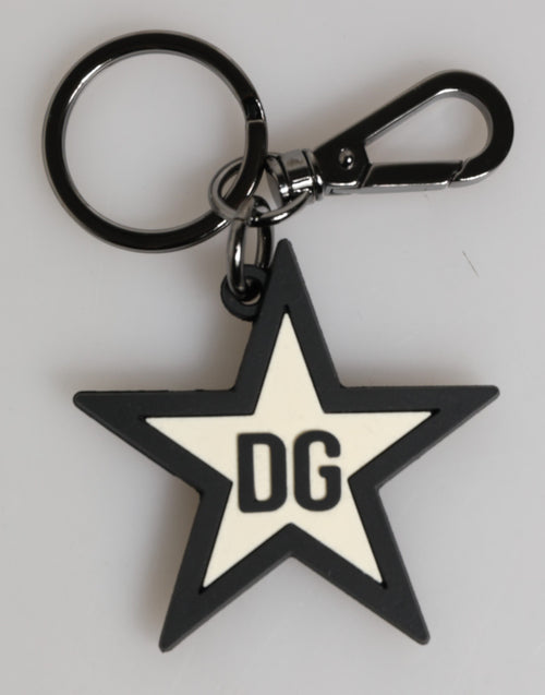 Dolce & Gabbana White Black DG Logo Star Rubber Men's Keychain Keyring - ClickThatClicks 