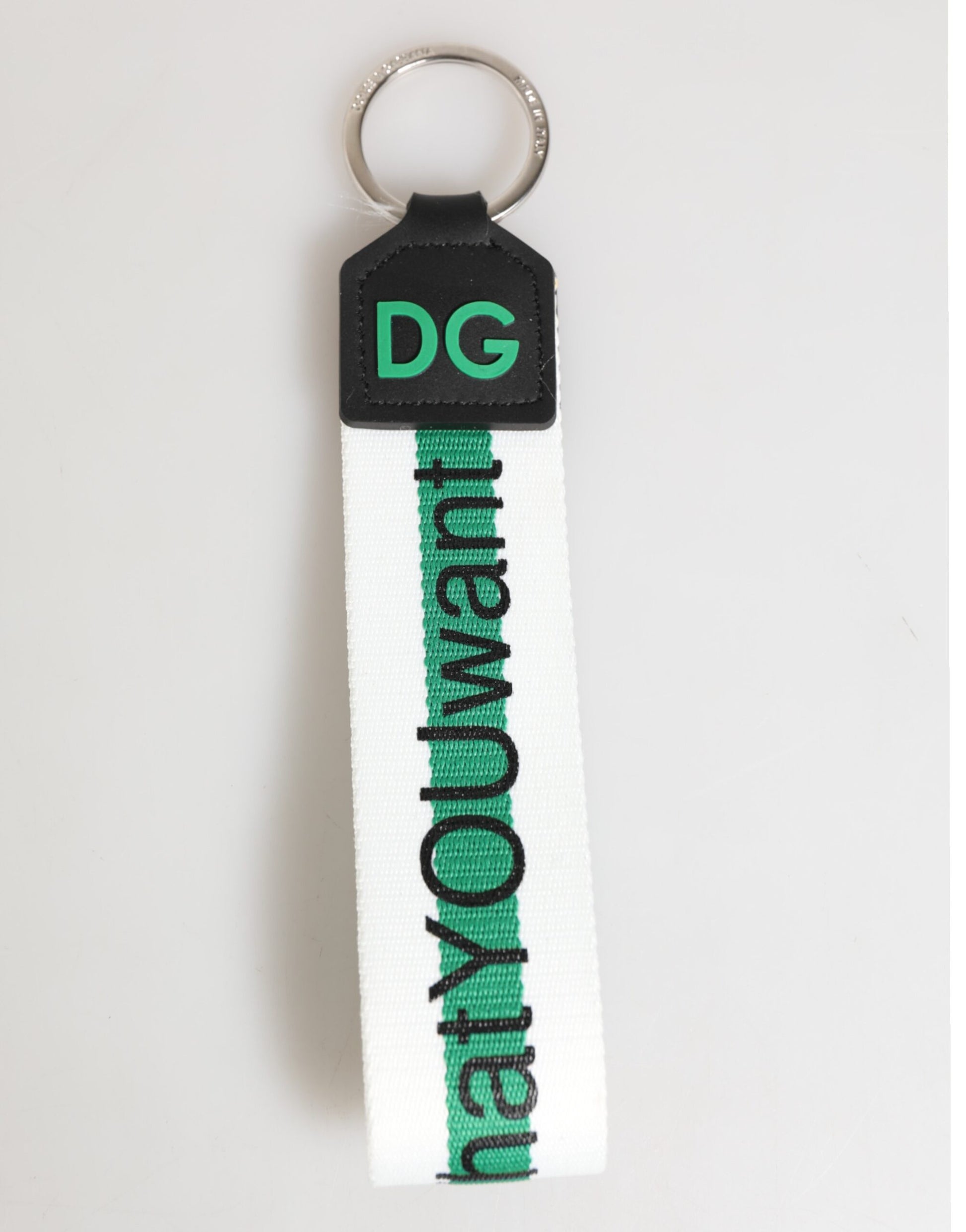Dolce & Gabbana Green Logo Polyester Silver Brass Holder Keychain Keyring - ClickThatClicks 