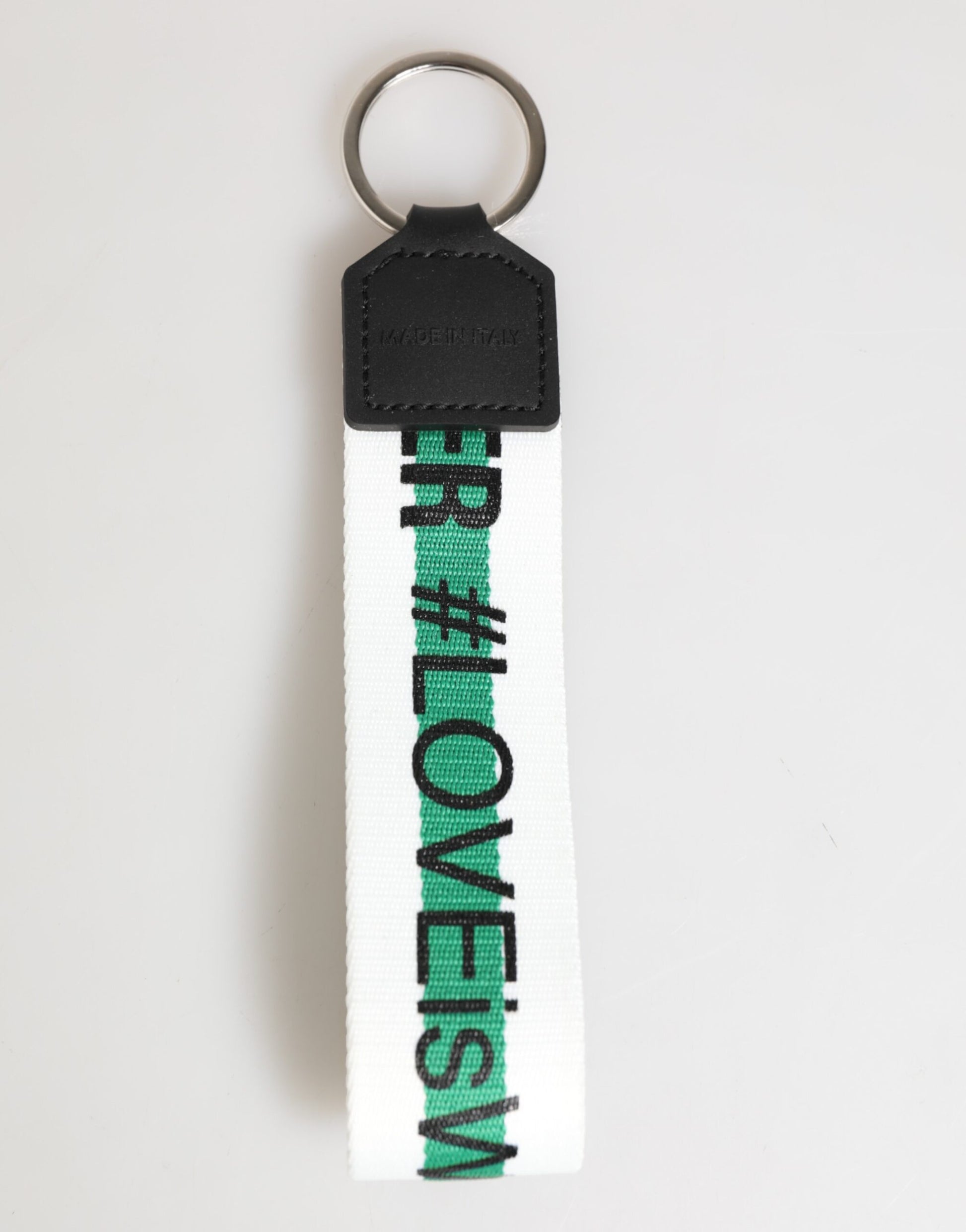 Dolce & Gabbana Green Logo Polyester Silver Brass Holder Keychain Keyring - ClickThatClicks 