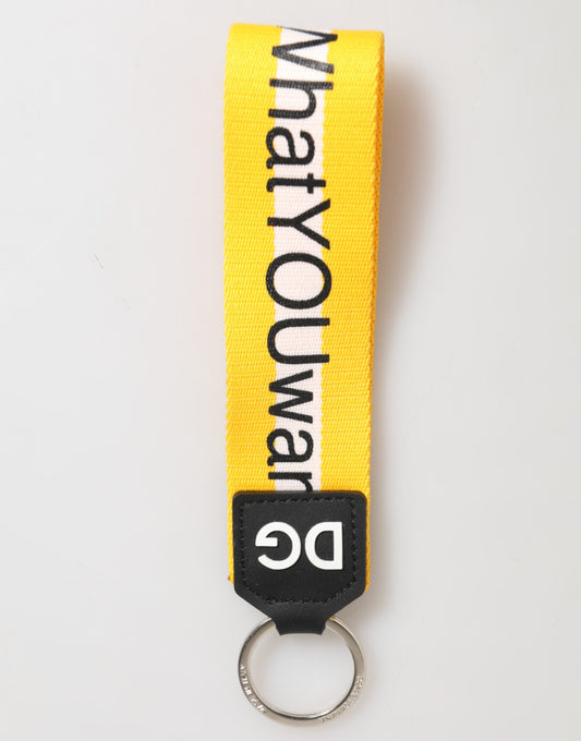 Dolce & Gabbana Yellow Logo Polyester Silver Brass Holder Keychain Keyring - ClickThatClicks 