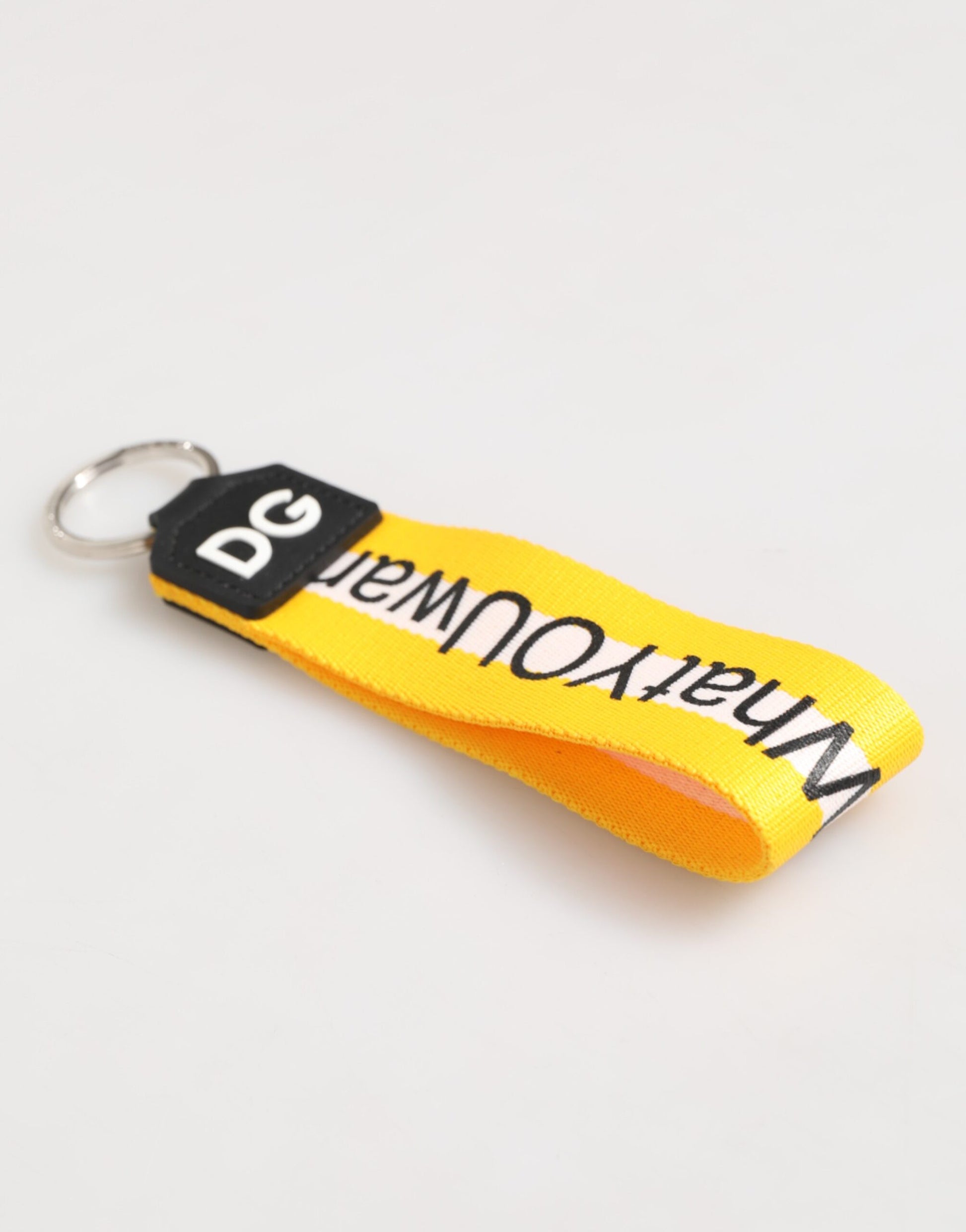 Dolce & Gabbana Yellow Logo Polyester Silver Brass Holder Keychain Keyring - ClickThatClicks 