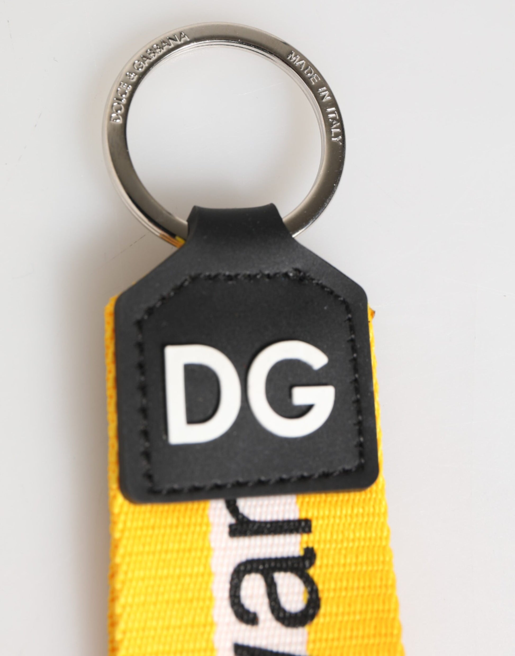Dolce & Gabbana Yellow Logo Polyester Silver Brass Holder Keychain Keyring - ClickThatClicks 