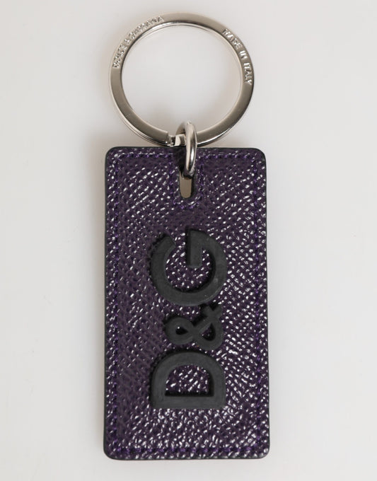 Dolce & Gabbana Violet Leather Logo Metal Ring Men Keychain Keyring - ClickThatClicks 