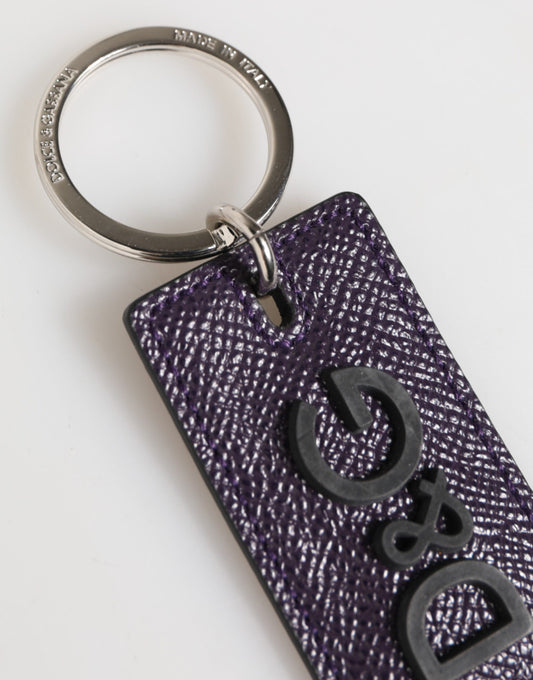 Dolce & Gabbana Violet Leather Logo Metal Ring Men Keychain Keyring - ClickThatClicks 