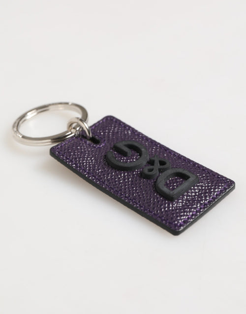 Dolce & Gabbana Violet Leather Logo Metal Ring Men Keychain Keyring - ClickThatClicks 